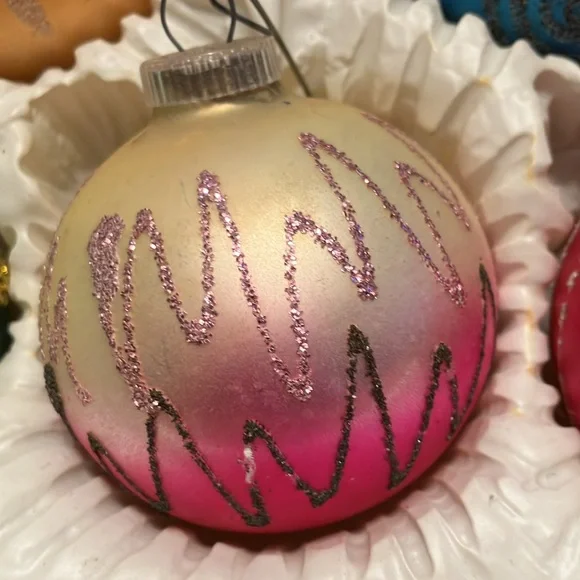 VTG Mercury Glass 8” Glitter Ball Christmas Ornaments (5) in Orig. Box Germany - Picture 3 of 6